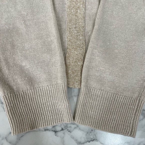 Eileen Fisher Organic Linen V-neck Cardigan Bone Sparkle Trim Size Large $248 - Picture 8 of 11